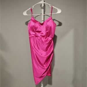 Midnight Doll Size 0 Pink Satin Mini Dress Asymmetric L Side Slit HOCO Holiday